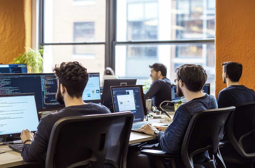 IT specialists using LPS loyalty software solutions tailored for industries, ensuring seamless integration and innovation.