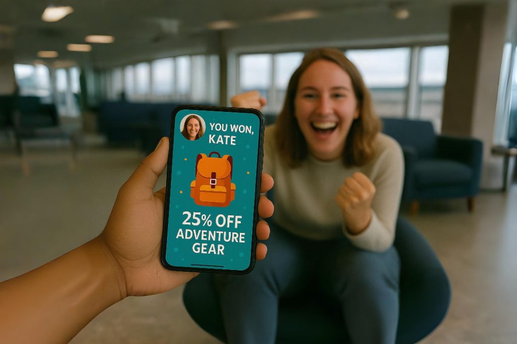 Woman excited about her loyalty point rewards