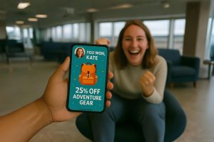 Woman excited about her loyalty point rewards