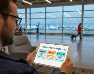 Man looking at his available Airline Loyalty Tiers