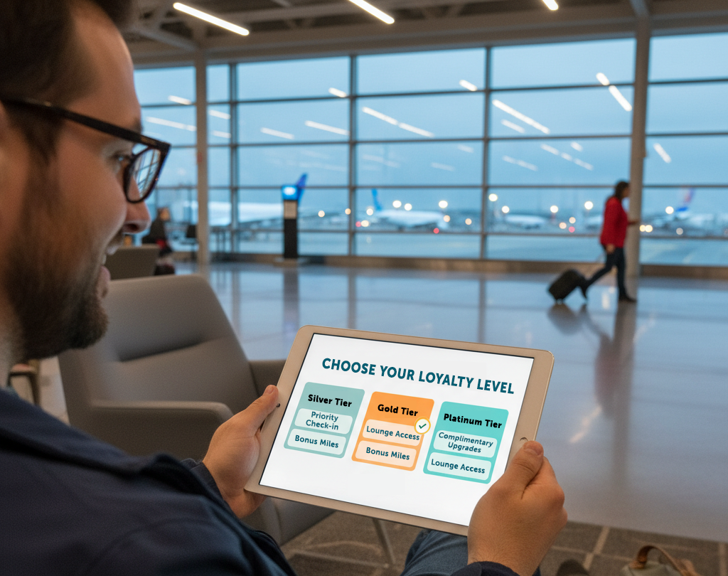 Man looking at his available Airline Loyalty Tiers