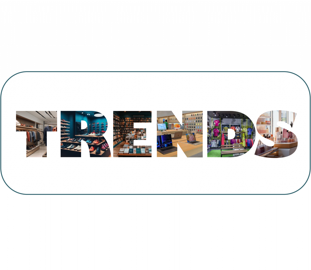 Word ‘TRENDS’ filled with different types of retail stores