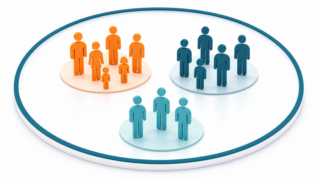 Loyalty program design visual with diverse customer groups in one loyalty program
