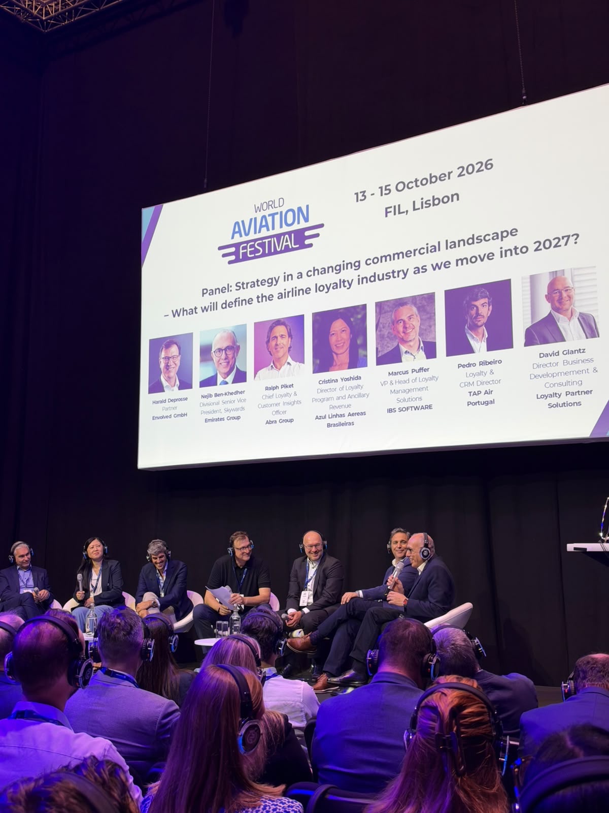 David Glantz speaks on an airline loyalty panel at WAF 2026.