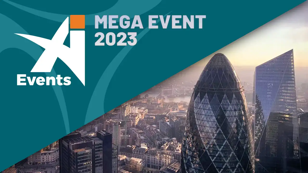 Mega Event Attendance announcement with London Skyline background